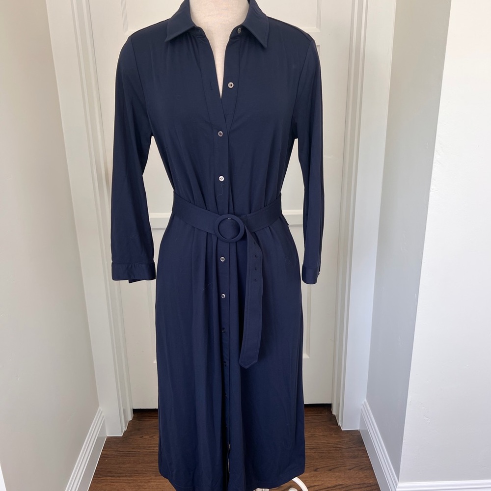 J. McLaughlin Navy Long-Sleeve Button Shirt Dress with Belt